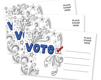 Cartões Postais para Colorir e Preencher - Seja um Eleitor - Verso em Branco - Conjunto de Cartões Postais Patrióticos para Votação nos Estados Unidos - Cartões de Eleição