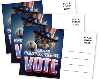 Cartões postais para eleitores democratas Não se esqueça de votar Mulheres sem filhos, gatos, Kamala Harris, democratas, difamação política, sem verso em branco