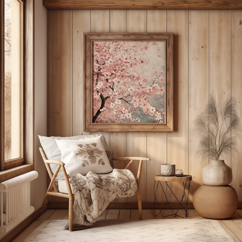 Cherry Blossom Tree Oil Painting for Living Room Cherry Blossom Wall Art for Office Cherry ...