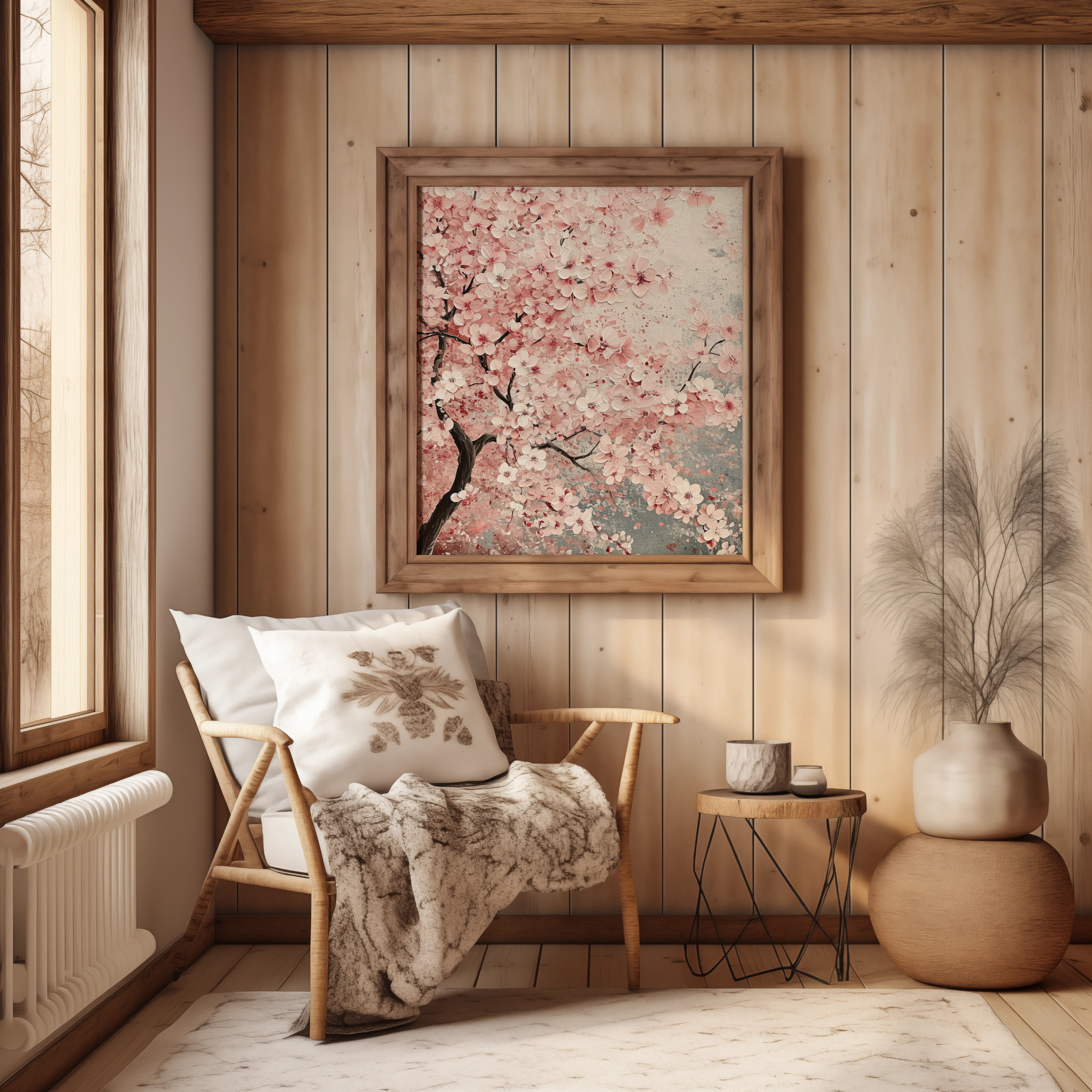 Cherry Blossom Tree Oil Painting for Living Room Cherry Blossom Wall ...