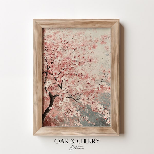 Cherry Blossom Tree Oil Painting for Living Room | Gift for Art Lovers | Cherry Blossom Tree Wall Decor | Digital Print Gift for Loved Ones