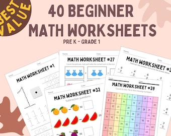 Rekenwerkbladen voor beginners | Van kleuterklas tot leerjaar 1, tellen, optellen en aftrekken (pdf-patroon)