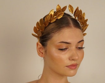 Engagement Bridal Hair Accessory, Gold Big Leaf Hair Band, Halloween Accessory, Helen Leaf  Crown, Cold Porcelain Crown, Handmade Wedding