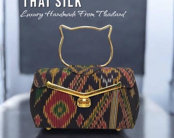 Handmade Thai Silk Handbag, Unique Folkloric Design