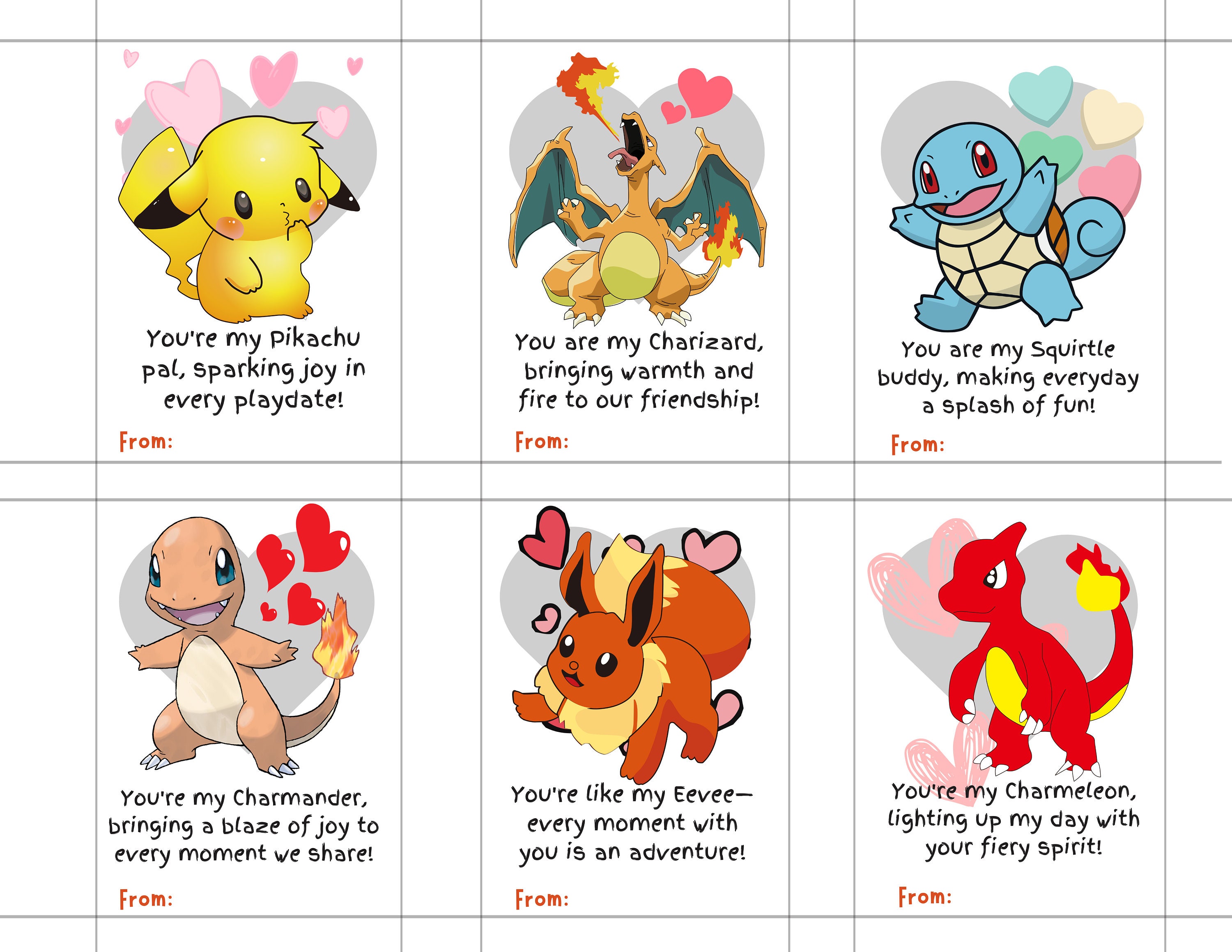 Valentine Card Set Pokemon Classroom Valentine Kids Eevee Charmander ...