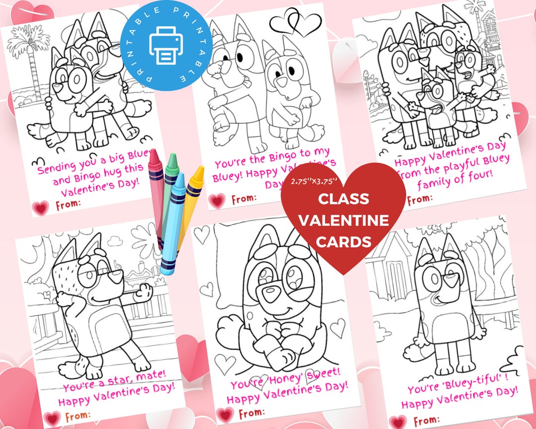 Class Valentine Bluey Valentine Coloring Valentine Card Set Bluey ...