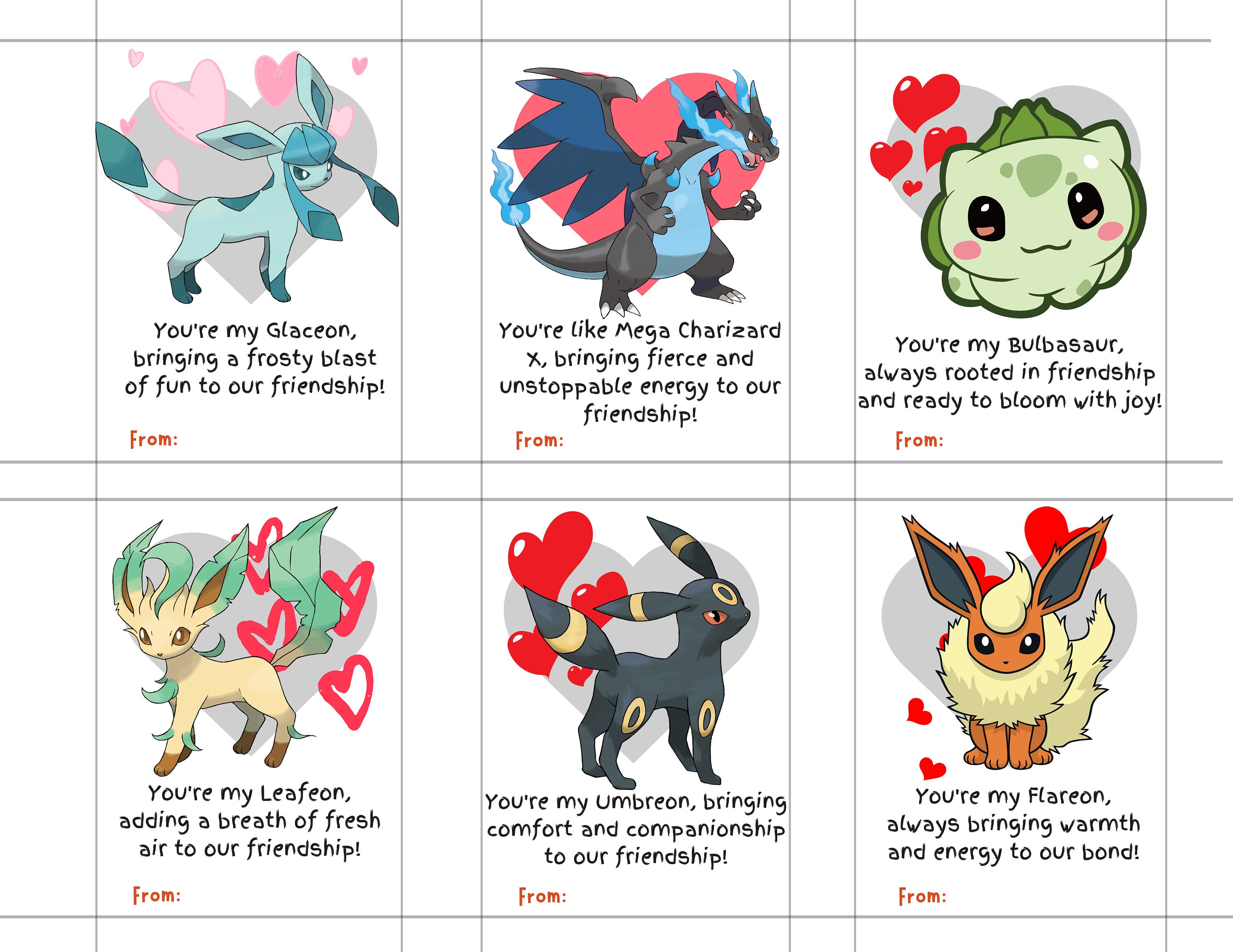 Valentine Card Set Pokemon Classroom Valentine Kids Eevee Charmander ...