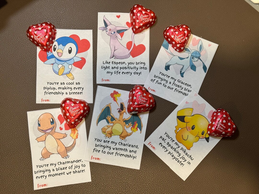 Valentine Cards for Kids Valentines Day Pokémon Card Printable Classroom Pikachu, Eevee ...