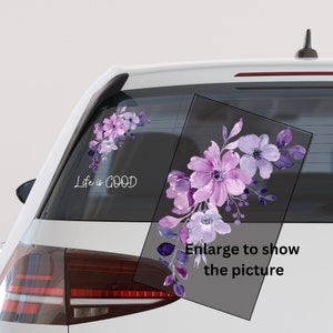 Adesivos para carros, adesivos para para-choques, adesivos de buquê de flores em aquarela roxa, adesivos florais para para-choques, decalques para carros. Adesivos "A vida é BOA"