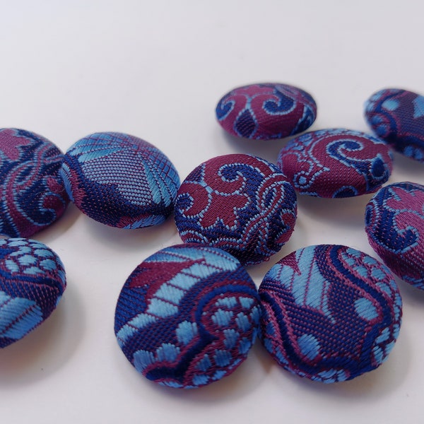 19mm blues/purple fabric covered buttons