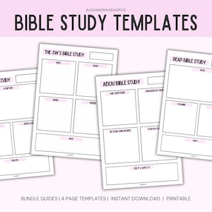 Peut inclure: Quatre modèles de feuillets d'étude biblique imprimables avec différentes méthodes : SOAP, 5W, AEIOU et REAP. Chaque modèle est divisé en sections avec des invites pour la réflexion et l'application.