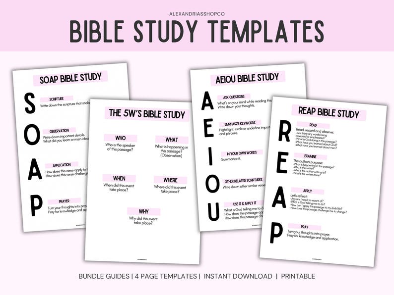 Bible Study Template Bundle: SOAP, 5w's, AEIOU, REAP (digital Download ...