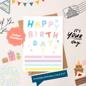 Cartão de Feliz Aniversário para Imprimir com Design Bonito, Download Instantâneo, Tamanho Carta A4