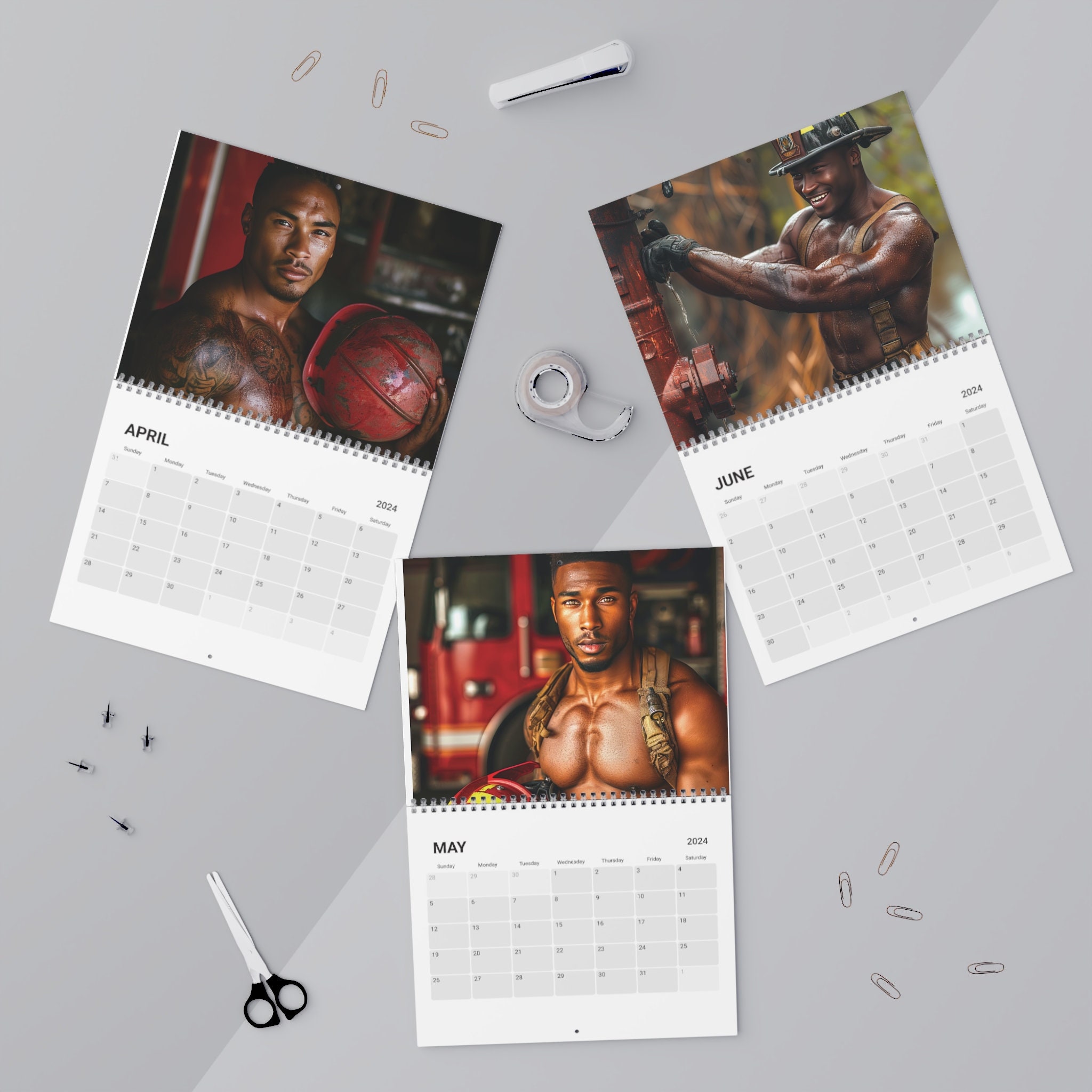 2024 Black Firefighters Calendar, Black Men Calendar, Handsome Black