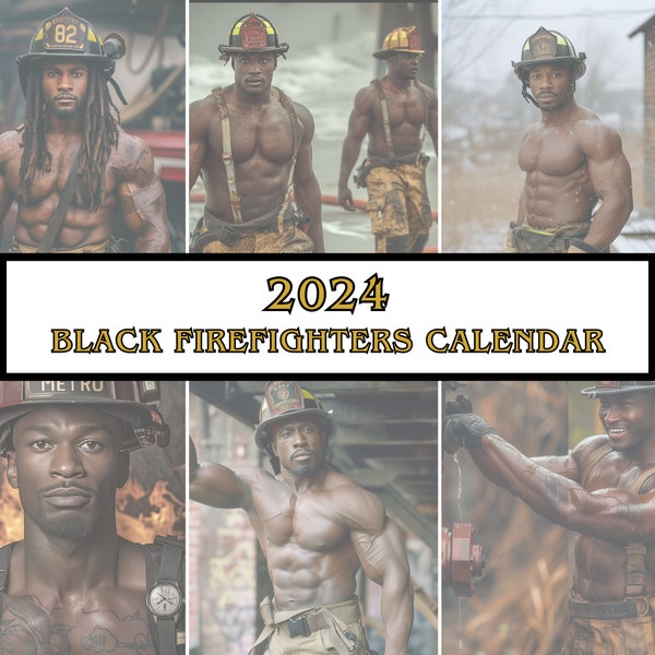 Calendario dei vigili del fuoco neri 2024, Calendario degli uomini neri, Calendario degli uomini neri belli, Calendario per le donne, Regalo divertente, Uomini sexy, Pompiere nero