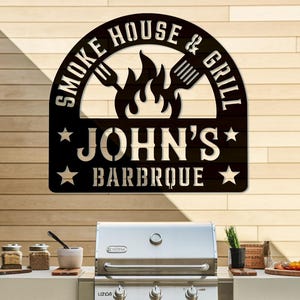 Personalized Metal Barbecue Wall Sign, Custom Grill Sign, Barbecue Sign for Outdoor, Large BBQ Sign, Grilling Gift for Dad, Grandpa, Papa