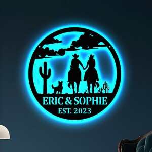 Benutzerdefinierte Metall Cowboy Namen Zeichen, Housewarming Geschenk, Hochzeitsmonogramm, Western Wand Kunst, Ranch Familie Name Zeichen, Reiter Zeichen, Cowboy Geschenk