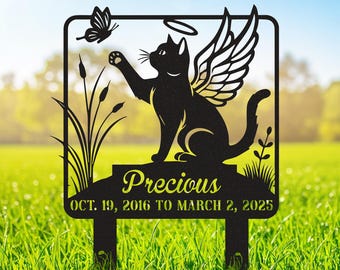 Custom Cat Memorial With Wings Cat Grave Marker, Metal Garden Stake, Cat Garden Memorial Stake,  Garden Decor, Cat Loss Gift, Sympathy Sign