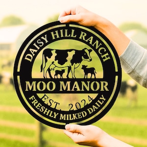 Custom Cow Farm Sign, Personalized Ranch Metal Sign, Moo Manor Farmhouse Decor, Family Ranch Name Sign, Cow Metal Wall Art