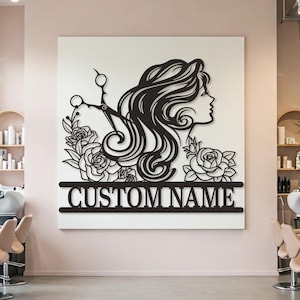 Placa de nome de cabeleireiro personalizada, placa de metal com nome personalizado para cabeleireiro, placa de metal personalizada para cabeleireiro, decoração de penteado de salão de cabeleireiro personalizado