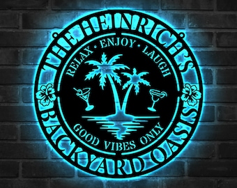 Custom Backyard Sign LED Light, Personalized Backyard Oasis LED Metal Sign Bar Signs, Bar Sign, Outdoor Party Light, Papa, Outdoor Decor