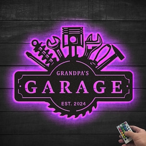 Custom Garage Metal Wall Decor Led lights, Garage Metal Sign, Papas Work Shop Metal Sign Garage Sign, Birthday Gift for Dad Christmas Gift