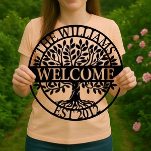 Custom Family Tree of Life Metal Sign, Personalized Welcome Home Wall Art, Metal Door Sign, Olive Tree Wall Hanging, Housewarming Gift