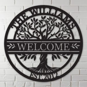 Personalized Metal Family Tree Sign, Custom Olive Tree Wall Art, Welcome Name Sign, Metal Home Decor, Housewarming Gift