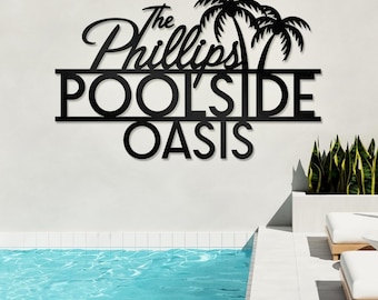 Personalized Palm Tree Oasis Metal Sign, Outdoor Patio Decor, Oasis Poolside Decor, Tropical Pool Bar Home Decor, Housewarming Gift