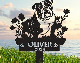 Personalized Dog Memorial Metal Stake, Bulldog Gift, Dog Grave Marker, Remembrance Stake, Bulldog Memorial Garden Sign, Pet Loss Gift