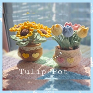 Tulip Plant Crochet Pattern, Tulip Flower Pot Crochet, Flower Bouquet DIY Crochet Pattern, Perfect for Spring Ambiance Gifts, Crochet Tulip