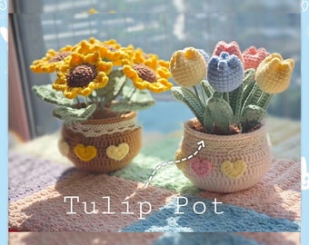 Modèle de crochet de plante de tulipe, crochet de pot de fleur de tulipe, modèle de crochet de bricolage de bouquet de fleurs, parfait pour les cadeaux d’ambiance printanière, tulipe au crochet