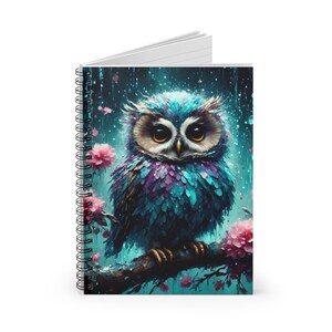 Turquoise Owl Notebook, Cute Bird Lover Journal, Spiral Notebook for Writing, Ruled Line Diary, Gift for Writer, Animal Theme Notebook