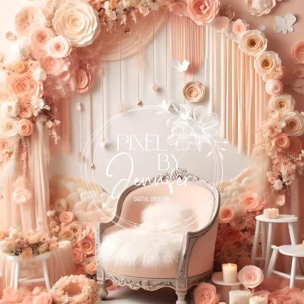 Peach Dreams Magic Enchanting Digital Backdrop for Toddler, Infant, Maternity and Sweet 16 Photoshoot DIY Photography Props Instant Download