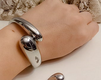 Silver Cuff Bracelet, Drop Bangle Bracelet, Wide Cuff Bracelet, Statement Bracelet, Thick Modern Cuff Bracelet, Mother's Day Gift