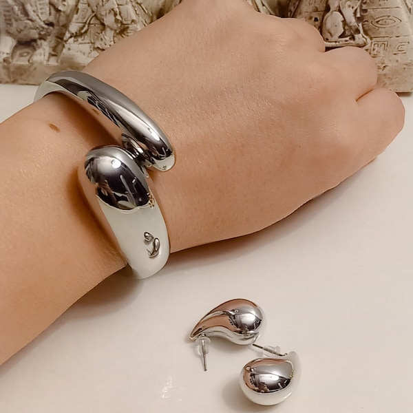 Silver Cuff Bracelet, Drop Bangle Bracelet, Wide Cuff Bracelet, Statement Bracelet, Thick Modern Cuff Bracelet, Mother's Day Gift