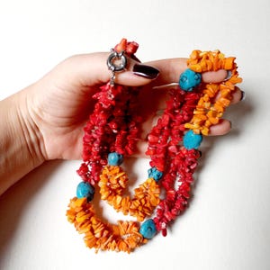 Red Coral Necklace with Turquoise Stone, Natural Stone Layering Design Necklace, Coral Necklace,Bohemian Necklace,Summer Gift for Girlfriend