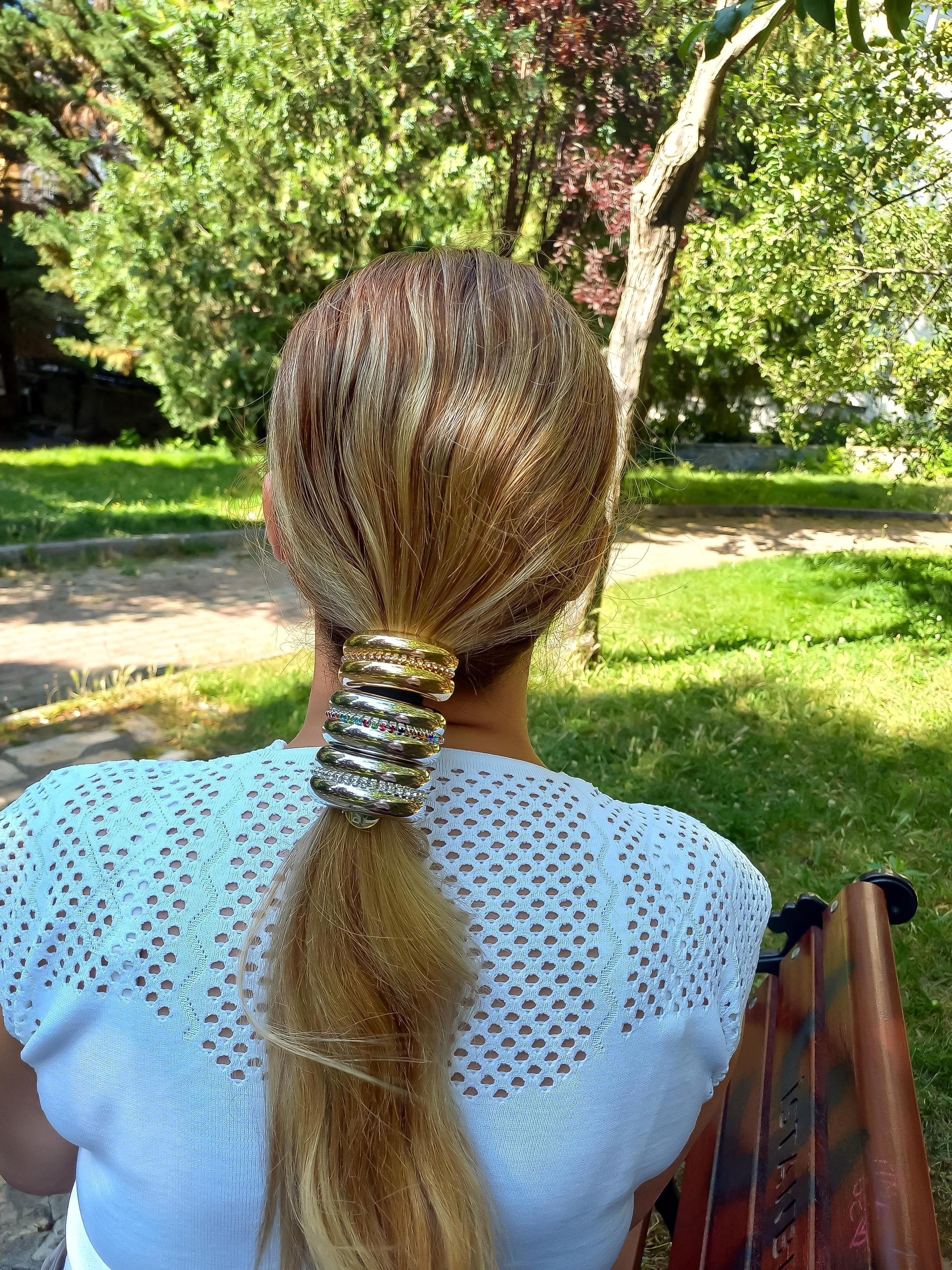 Handmade Crystal Rhinestone Hair Tie: Gold & Silver Ponytail  display picture 3
