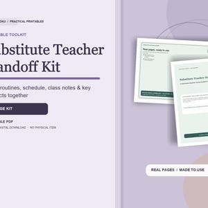 Substitute Teacher Binder Printable PDF | Emergency Day Plans, Classroom Routines & Sub Notes