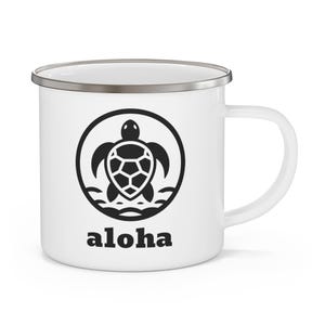 Sea Turtle Design, Aloha Enamel Mug, Adventure Gift, Nature Lover Mug, Wildlife Mug, Beach-themed mug, Island Vibe Mug, Ocean-Inspired Mug