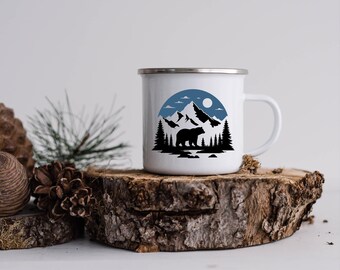 Enamel Bear Mug: Wilderness Mountain Camping Mug