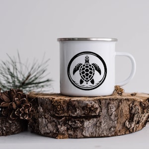 Sea Turtle Design, Enamel Mug, Adventure Gift, Nature Lover Mug, Wildlife Enamelware, Beach-themed mug, Island Vibe Mug, Ocean-Inspired Mug