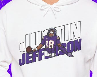 Justin Jefferson Vikings Hoodie, NFL Football Player, Purple Gold Design