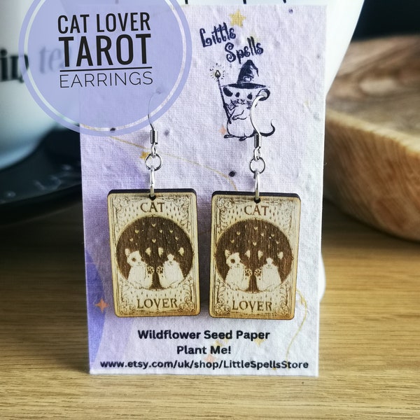 Wooden Cat Lover Earrings, Birthday present for cat loving friend, Unique weekend earrings, Hypoallergenic eco friendly jewellery.