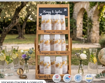 Wedding Cup Shelf Sticker | Custom Wedding Bar Decal | Personalized Boho Rustic Vinyl – Handmade in France