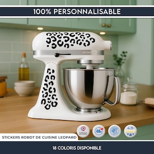 Leopardfärgad köksmaskin-klistermärke | Leopardfärgad köksmaskin-dekal | KitchenAid vinyldekoration, 18 färger | Frankrike