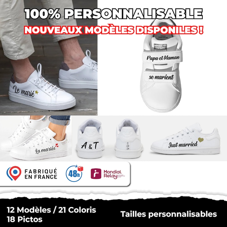 Stickers for personalized sneakers Wedding Bride Groom, Birthday, Baptism, evjf, boho, country image 1