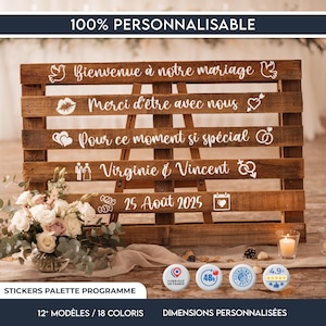 Sticker programme de mariage | Wedding Program Decal | Autocollant vinyle palette bois | Sur mesure, Fait main France