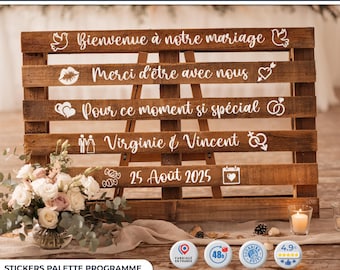 Wedding Program Sticker | Wedding Program Decal | Wooden Pallet Vinyl Sticker | Custom Made, Handmade in France