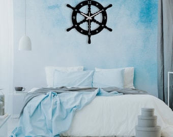 Large Nautical Ship Wheel Wall Clock - Metal Home Decor for Beach House